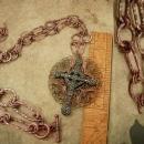 Medieval Marcasite Cross necklace Religious medal with Ornate Chain