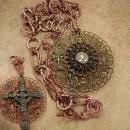 Medieval Marcasite Cross necklace Religious medal with Ornate Chain