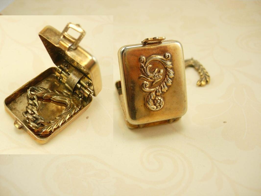 Antique Dragon Miniature Stamp or trinket box with hidden hanger