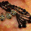 Vintage Hattie Carnegie Necklace earrings rhinestone egg BLack flapper glass beads