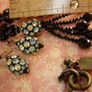 Vintage Hattie Carnegie Necklace earrings rhinestone egg BLack flapper glass beads