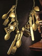 Whimsical mantle clock large folk art skeleton key Locket charm pendant necklace