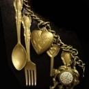 Whimsical mantle clock large folk art skeleton key Locket charm pendant necklace