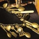 Whimsical mantle clock large folk art skeleton key Locket charm pendant necklace