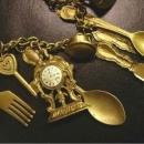 Whimsical mantle clock large folk art skeleton key Locket charm pendant necklace