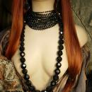 BLack Flapper necklace set 8 strand black beads with shoulder duster earrings and bonus necklace