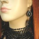 BLack Flapper necklace set 8 strand black beads with shoulder duster earrings and bonus necklace