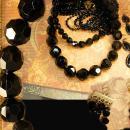 BLack Flapper necklace set 8 strand black beads with shoulder duster earrings and bonus necklace