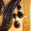 BLack Flapper necklace set 8 strand black beads with shoulder duster earrings and bonus necklace