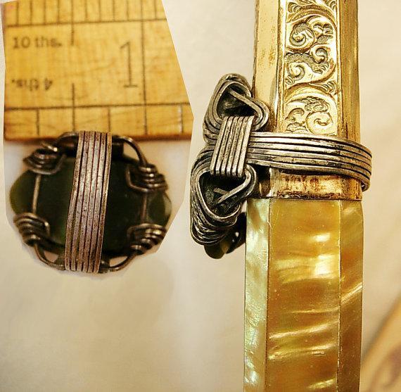 Vintage Medieval Green stone ring Huge gothic setting