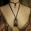 Nevermore Gothic raven necklace Black and leopard glaze Skeleton key charm