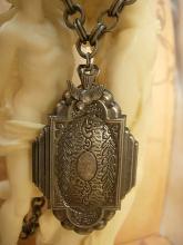 Sacred Dove Deco Locket NEcklace Saint d'Esprit Espirit dove Gunmetal chain Flapper portrait
