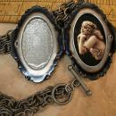 Sacred Dove Deco Locket NEcklace Saint d'Esprit Espirit dove Gunmetal chain Flapper portrait