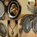 Sacred Dove Deco Locket NEcklace Saint d'Esprit Espirit dove Gunmetal chain Flapper portrait