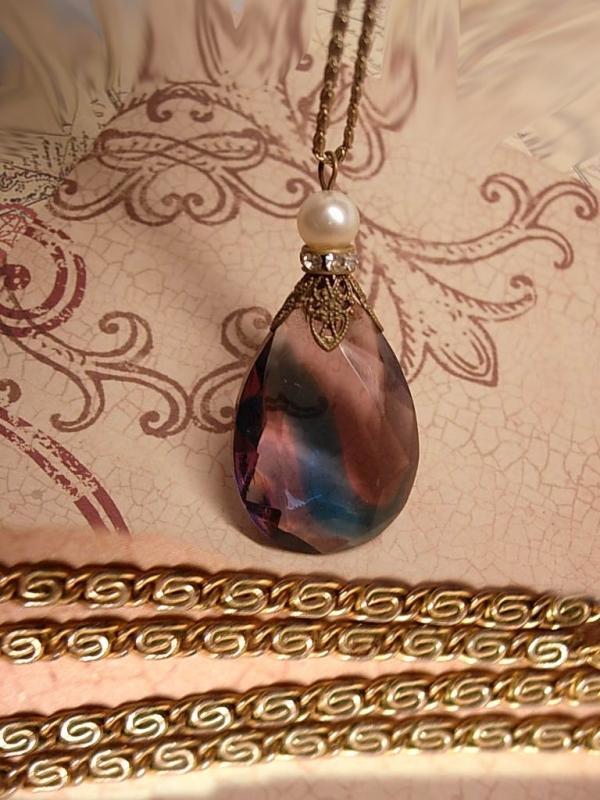 Vintage Purple glass Edwardian necklace MOST unusual drop