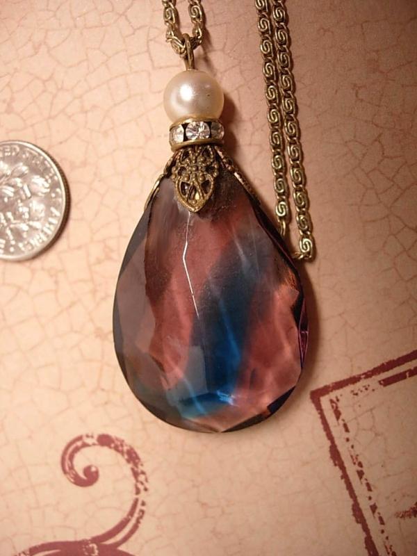 Vintage Purple glass Edwardian necklace MOST unusual drop