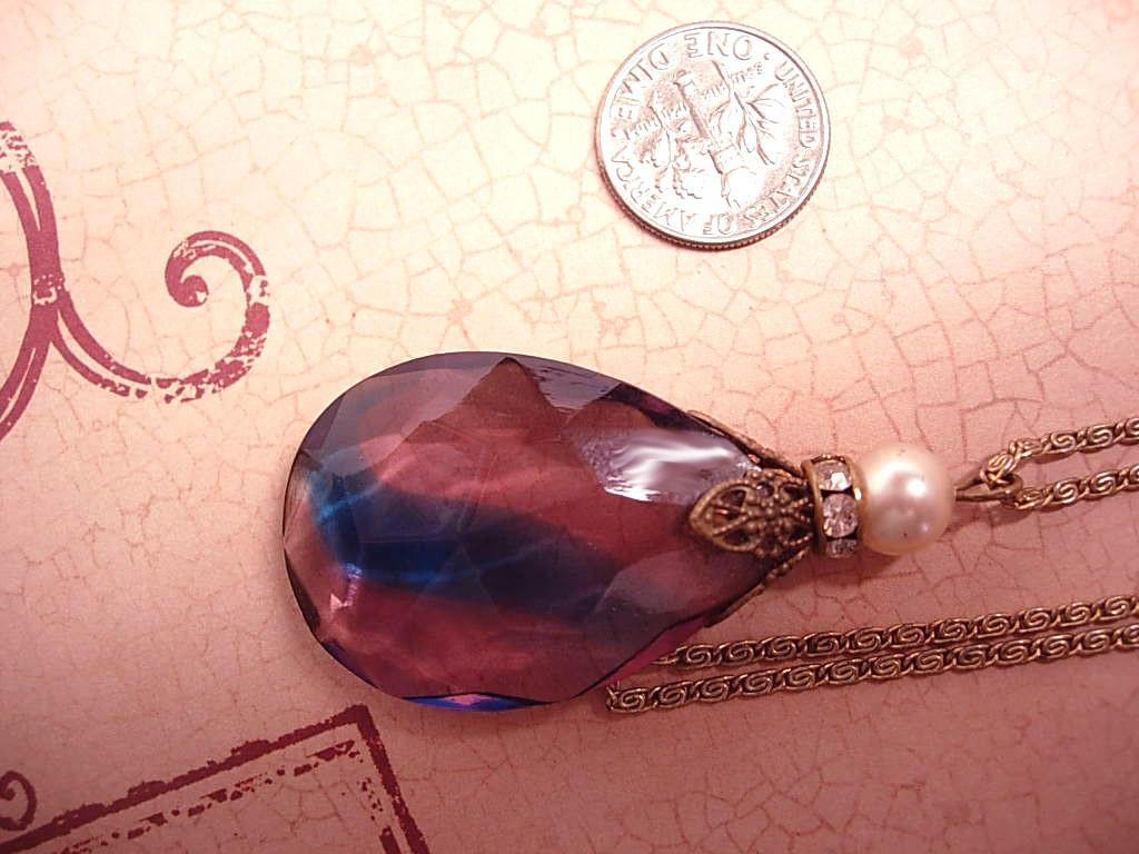 Vintage Purple glass Edwardian necklace MOST unusual drop