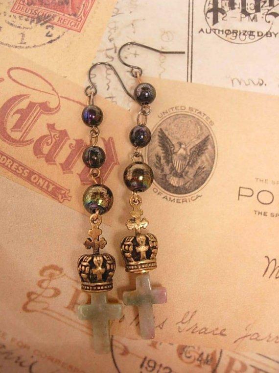 Gothic Rosary cross Earrings for the Queen Mum
