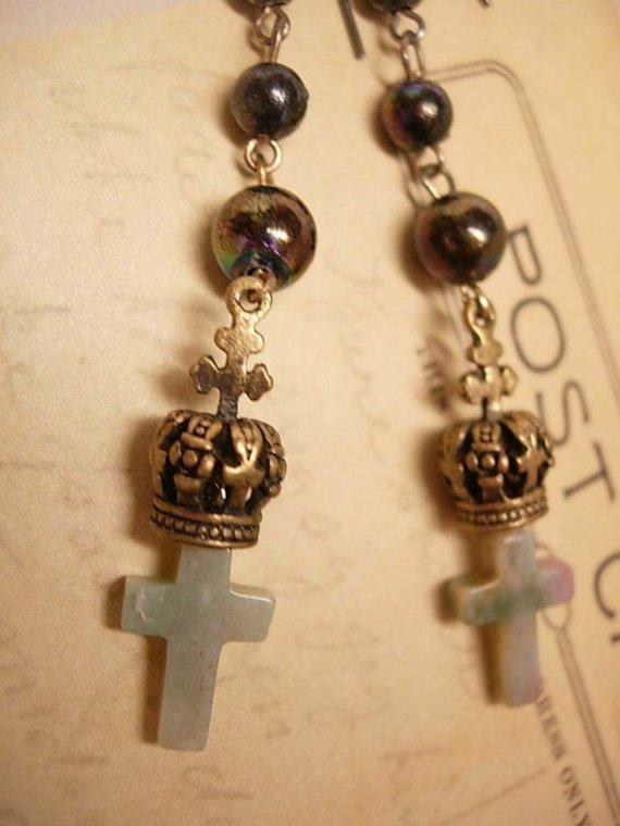 Gothic Rosary cross Earrings for the Queen Mum