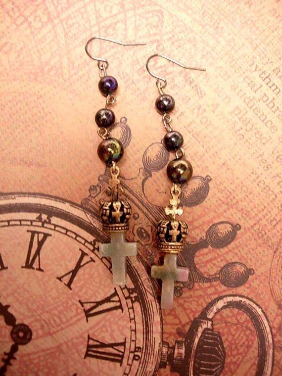 Gothic Rosary cross Earrings for the Queen Mum