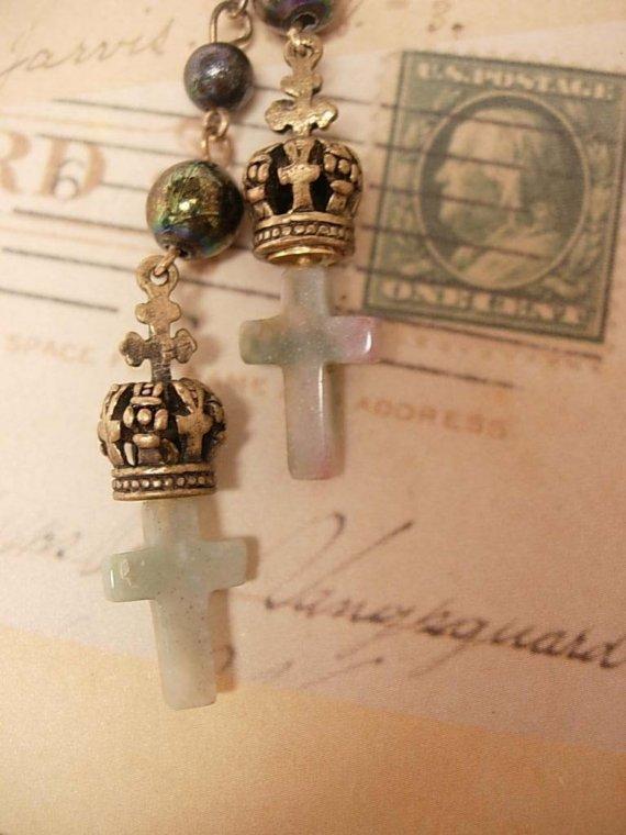 Gothic Rosary cross Earrings for the Queen Mum