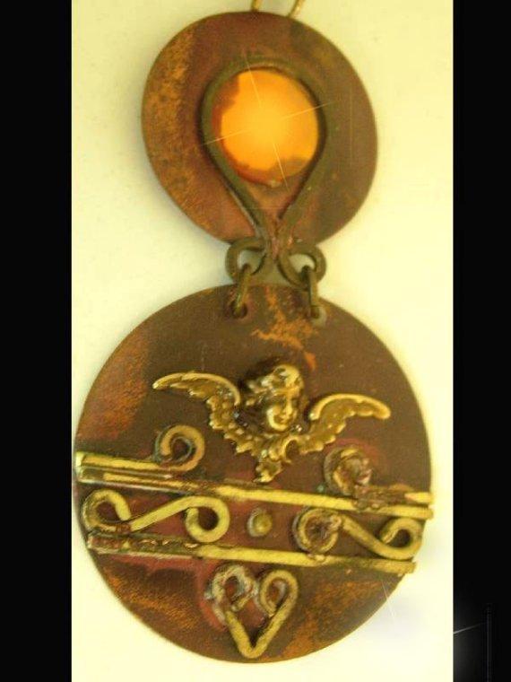 Unusual OOAK GOthic Cherub medieval jeweled choker necklace