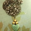 Antique Sterling Moonstone Heart Necklace Sweetheart malachite drop ornate chain