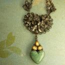 Antique Sterling Moonstone Heart Necklace Sweetheart malachite drop ornate chain