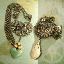 Antique Sterling Moonstone Heart Necklace Sweetheart malachite drop ornate chain