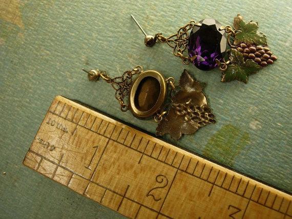 VIntage Goddess Gorgeous enamel and Purple chandelier Rhinestone earrings nouveau drops rhinestone studs