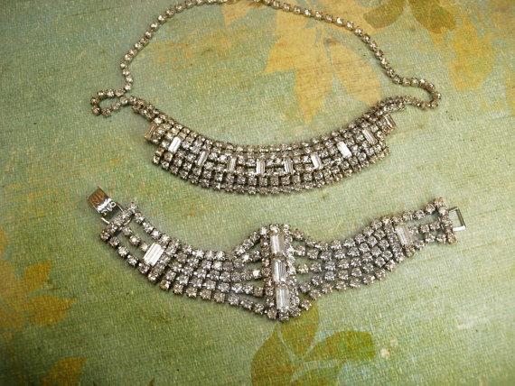 Vintage 9 Row Rhinestone bracelet & necklace PURE glamour and drama for your wedding