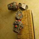 Vintage Chinese silver and coral etruscan fob earrings