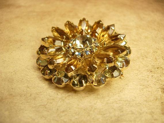 STUNNING Vintage Layered Juliana Brooch Marquise flower loaded with stones