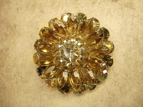 STUNNING Vintage Layered Juliana Brooch Marquise flower loaded with stones