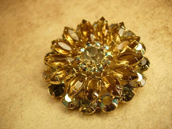 STUNNING Vintage Layered Juliana Brooch Marquise flower loaded with stones