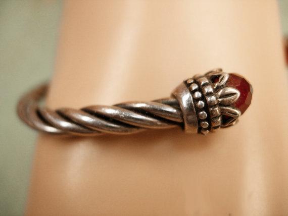 Vintage sterling garnet Byzantine bracelet rope cuff jeweled hallmarked