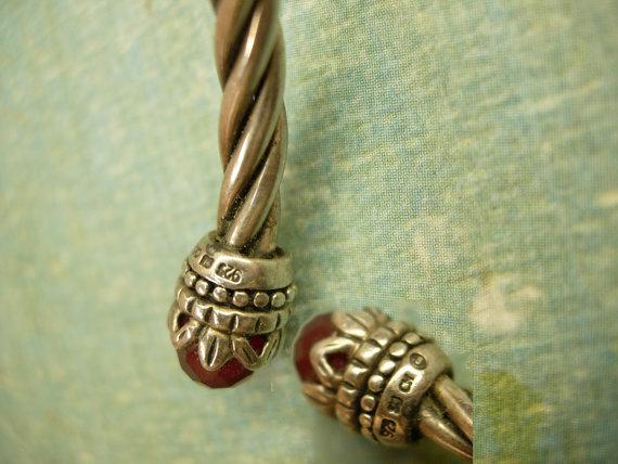 Vintage sterling garnet Byzantine bracelet rope cuff jeweled hallmarked