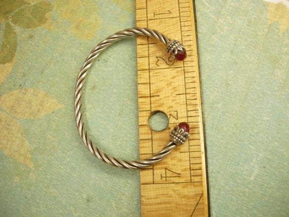 Vintage sterling garnet Byzantine bracelet rope cuff jeweled hallmarked