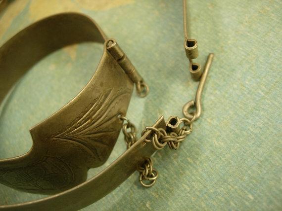 VIntage Indian Princess collar and bracelet set Etched metal necklace
