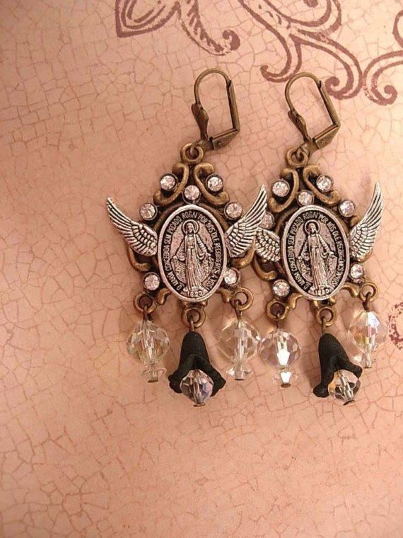 Sinners and saints Rosary Assemblage Earrings