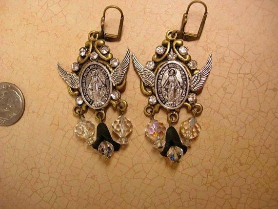Sinners and saints Rosary Assemblage Earrings