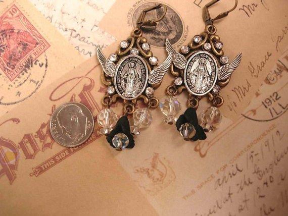 Sinners and saints Rosary Assemblage Earrings