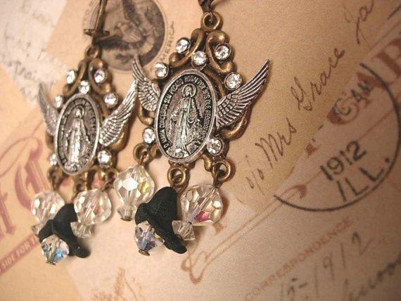 Sinners and saints Rosary Assemblage Earrings