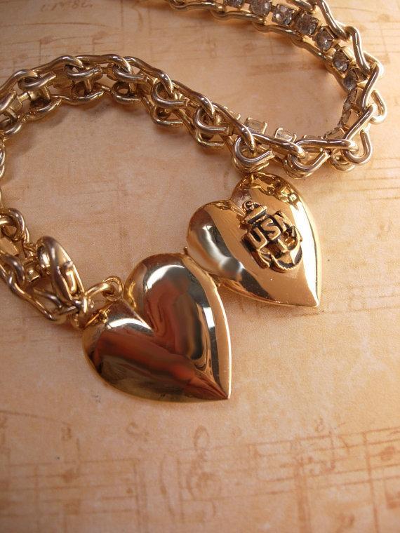 Vintage Military Sweetheart locket charm bracelet Rhinestone bracelet US Navy