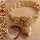 Vintage Deco Sweetheart locket fob bracelet Genuine gemstones amethyst citrine Peridot Blue Topaz