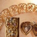 Vintage Deco Sweetheart locket fob bracelet Genuine gemstones amethyst citrine Peridot Blue Topaz