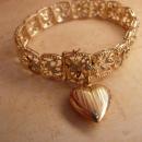 Vintage Deco Sweetheart locket fob bracelet Genuine gemstones amethyst citrine Peridot Blue Topaz
