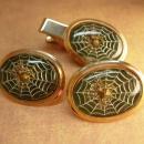VIntage Spider Web Cufflinks with raised spiders Tie tack men's cufflink set