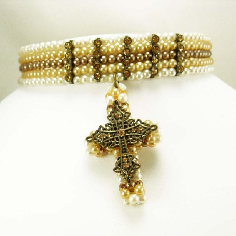 Gothic Pearl Rhinestone rhinestone cross Choker necklace