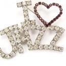 Vintage I LOVE Jazz Rhinestone Brooch huge stones Red and clear Music brooch